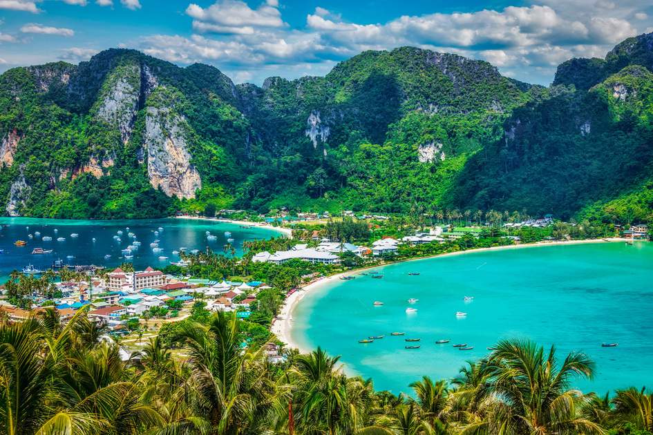 Tropical island with resorts - Phi-Phi island, Krabi Province, Thailand