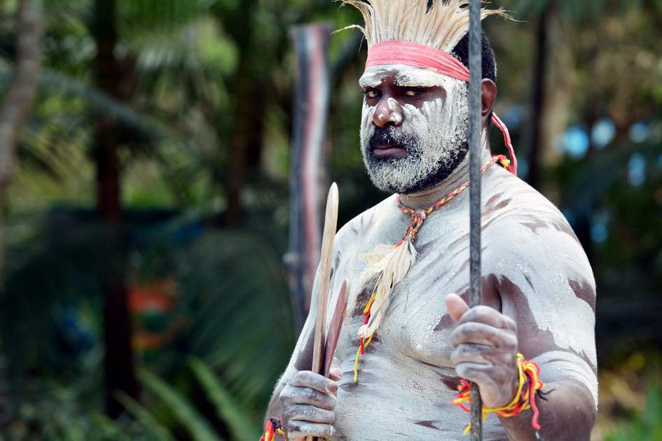 Yugambeh warrior at the Aboriginal culture show in Queensland, Australia