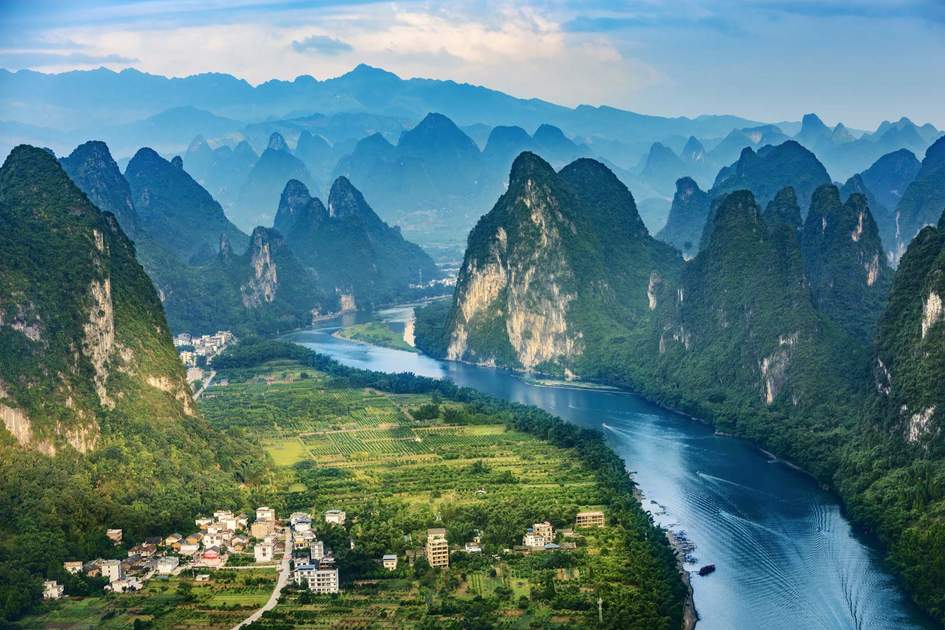 The Li River winding its way through the Karst Mountains, China.