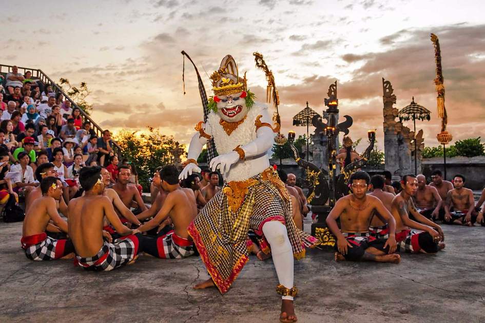 Traditional Balinese Kecak Dance at Uluwatu Temple on March in Bali. Kecak (also known as Ramayana Monkey Chant) is very popular cultural show on Bali. Photo: Shutterstock Traditional Balinese Kecak Dance at Uluwatu Temple on March in Bali. Kecak (also known as Ramayana Monkey Chant) is very popular cultural show on Bali. Photo: Shutterstock