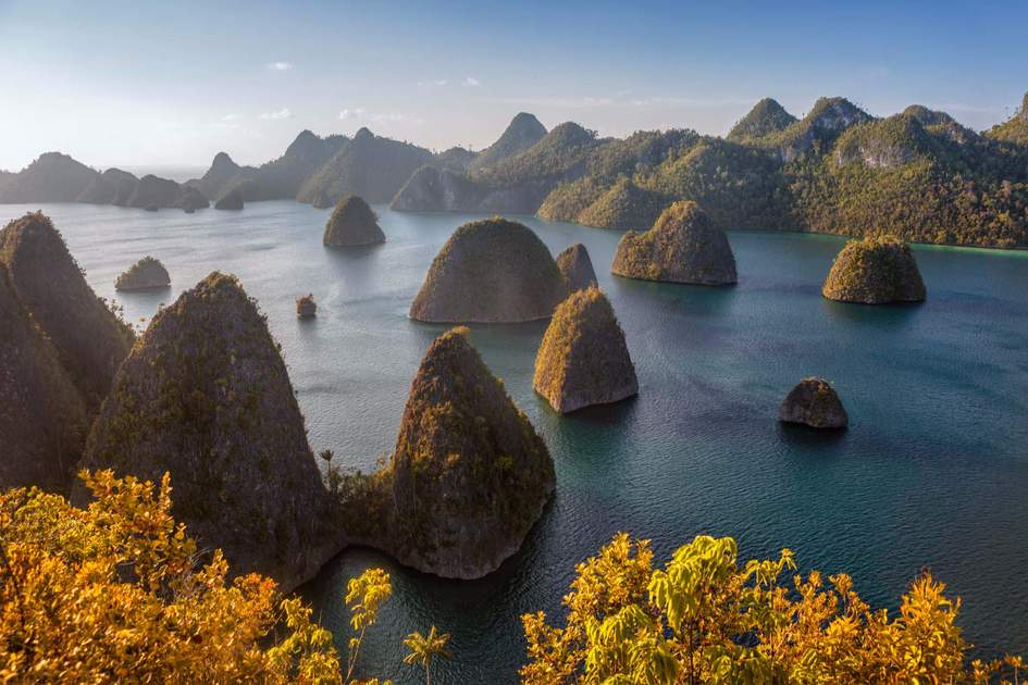 Rocks formations, part of the Raja Ampat Islands, in Indonesia 