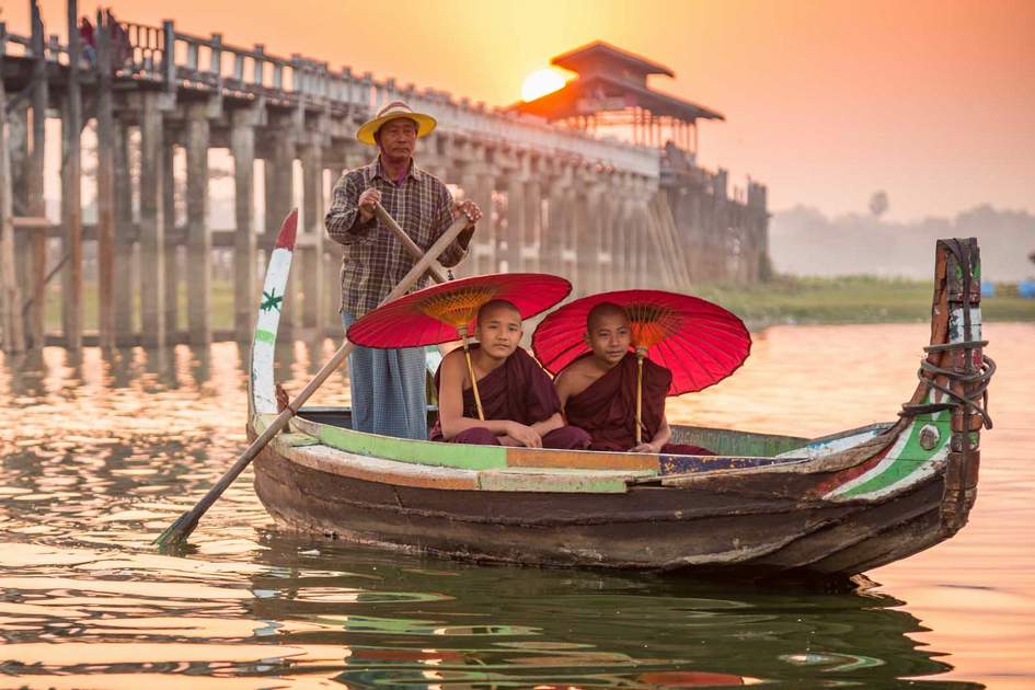 February sunset at U Bein bridge across the Taungthaman Lake, Mandalay, Myanmar. Photo: Shutterstock February sunset at U Bein bridge across the Taungthaman Lake, Mandalay, Myanmar. Photo: Shutterstock