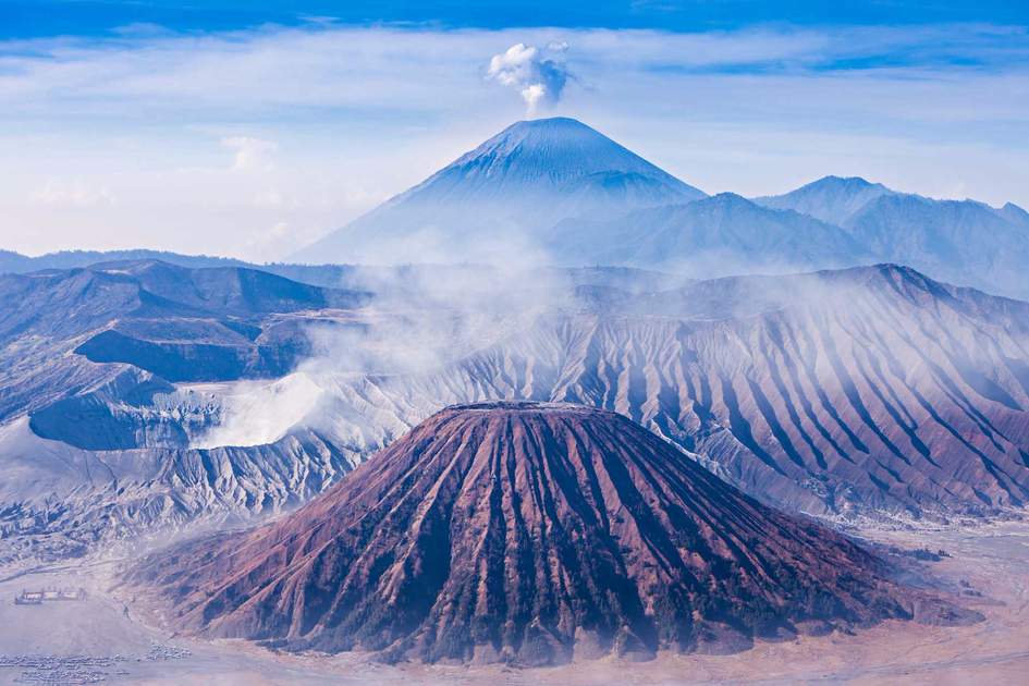 Bromo Batok and Semeru volcanoes Java  island  Indonesia